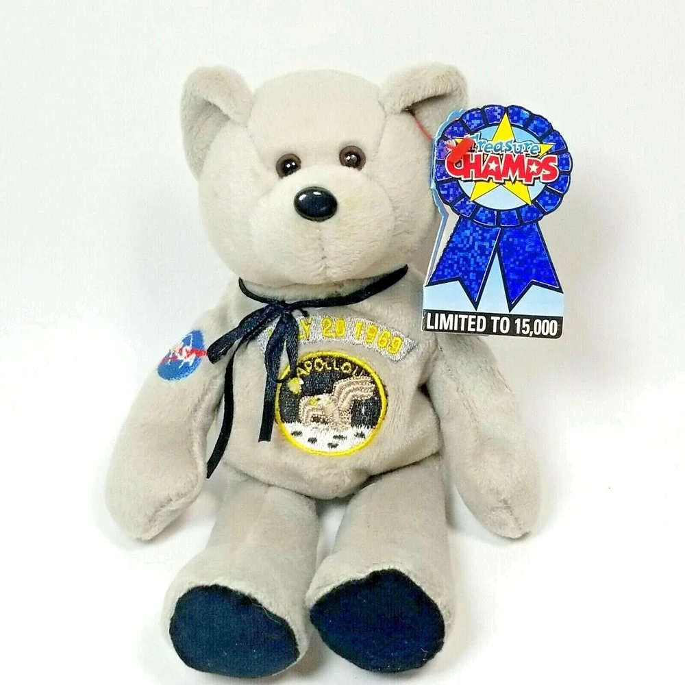 Vtg Treasure Champs Beanie Bear Plush 1st Gen 30yr Anniv Apollo 11 NASA 1969-99